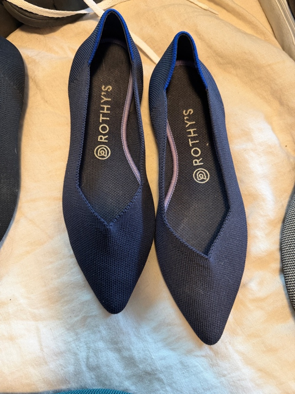 Rothy's Navy Pointed Knit Ballet Flats